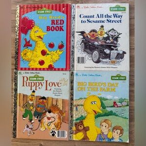 Lot of 4 Vintage SESAME STREET Little Golden Books Big Bird’s Red Book Day Farm